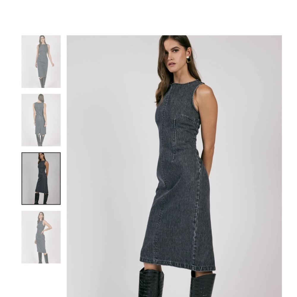 Sage The Label Black Denim Midi Dress Sleeveless Sheath Back Slit Size Small NWT - Picture 16 of 16
